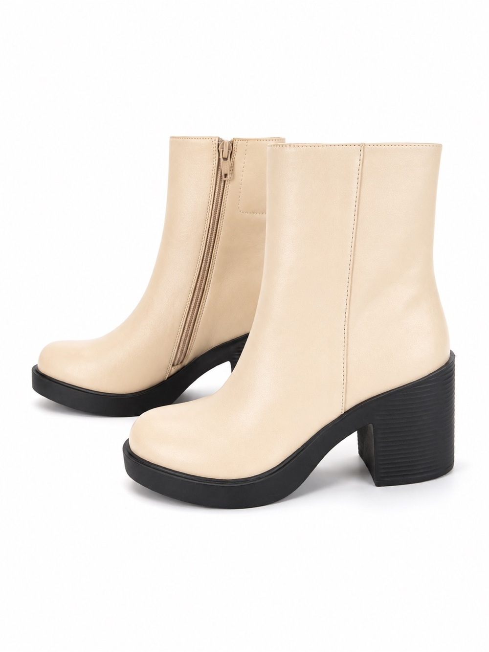 New Lisa Vicky Cream Platform Ankle Boots Women’s Size 8 Block Heel Side Zip